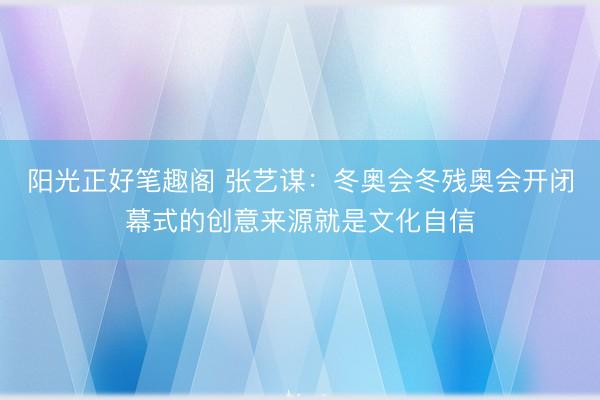 阳光正好笔趣阁 张艺谋：冬奥会冬残奥会开闭幕式的创意来源就是文化自信