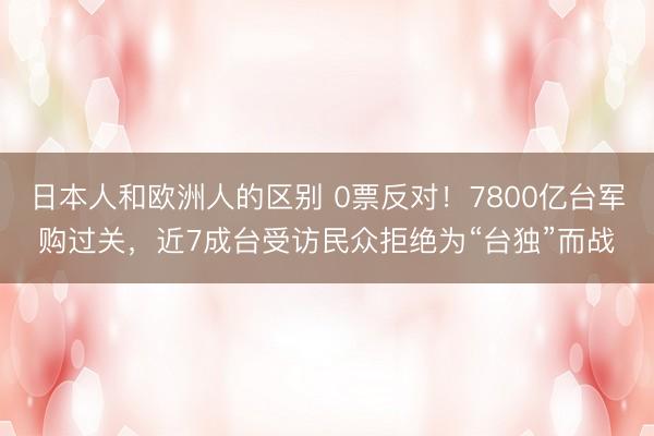 日本人和欧洲人的区别 0票反对！7800亿台军购过关，近7成台受访民众拒绝为“台独”而战