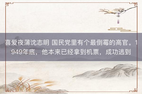喜爱夜蒲沈志明 国民党里有个最倒霉的高官。1949年底，他本来已经拿到机票，成功逃到