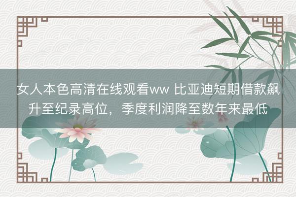 女人本色高清在线观看ww 比亚迪短期借款飙升至纪录高位，季度利润降至数年来最低