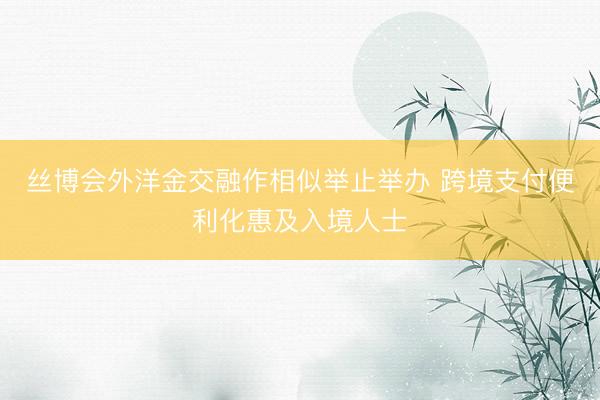 丝博会外洋金交融作相似举止举办 跨境支付便利化惠及入境人士