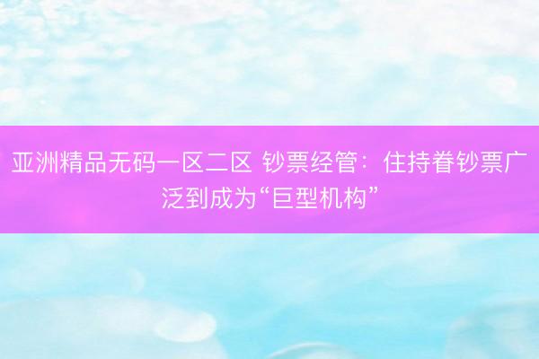 亚洲精品无码一区二区 钞票经管：住持眷钞票广泛到成为“巨型机构”